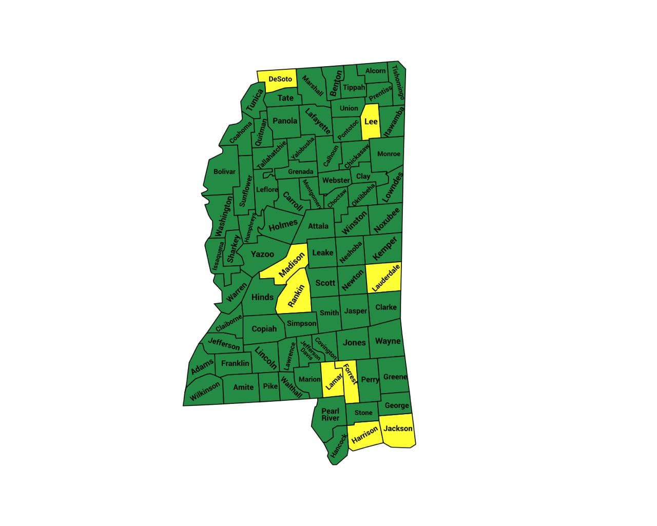 Seth Keshel County Trend Map for Mississippi