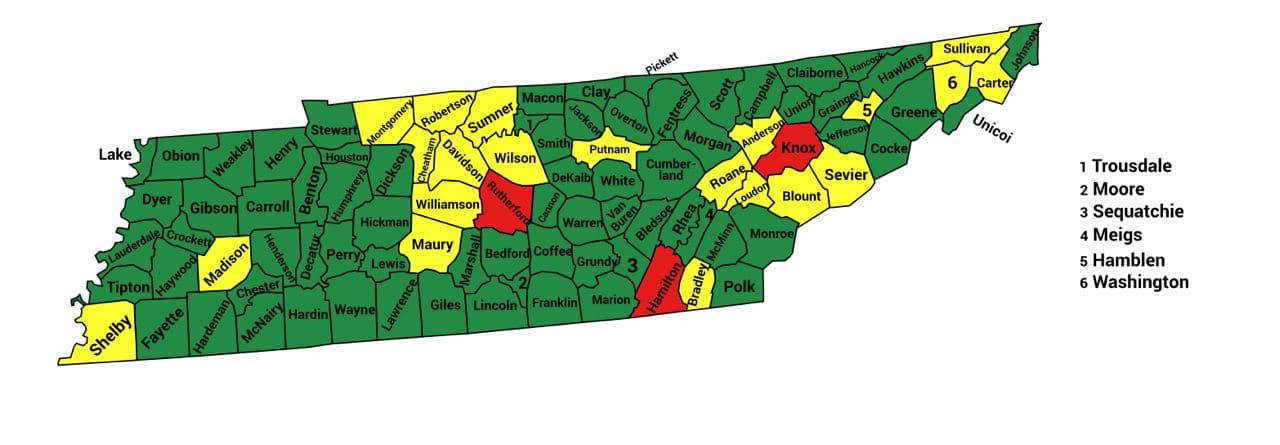 Seth Keshel County Trend Map for Tennessee