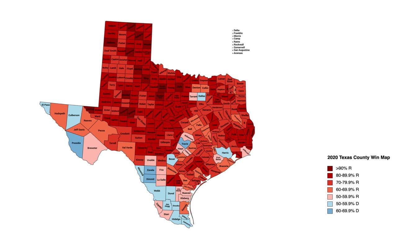 Seth Keshel Texas County Party Leanings - Democrat vs Republican