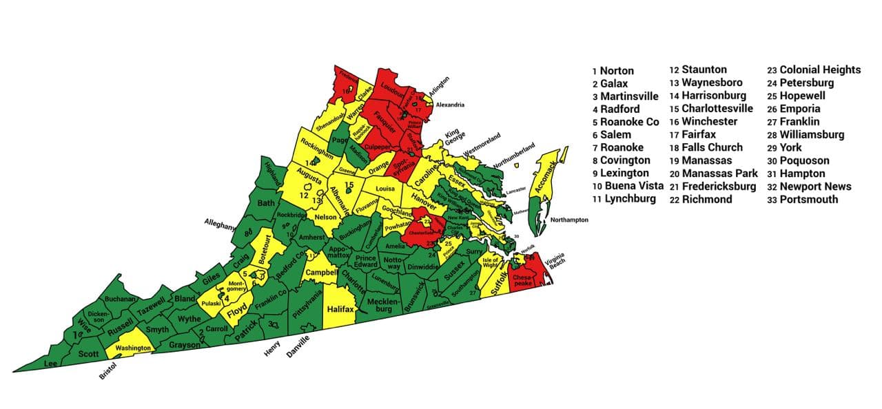 Seth Keshel County Trend Map for Virginia